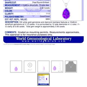 3.7 carat Pear shaped Amethyst with diamonds pendant. New with certificate.